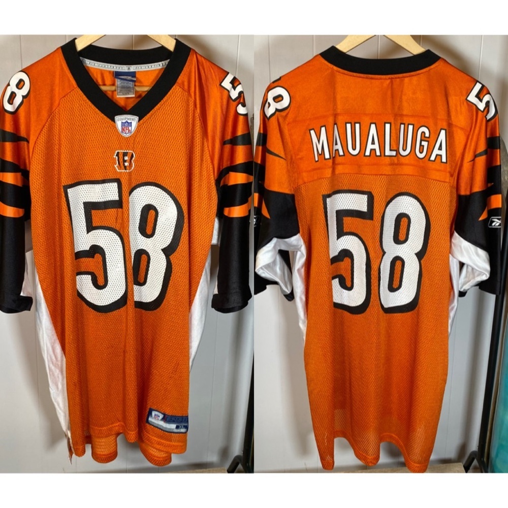 Vintage Ray Maualuga Cincinnati Bengals NFL Reebok Equipment Jersey Orange 58